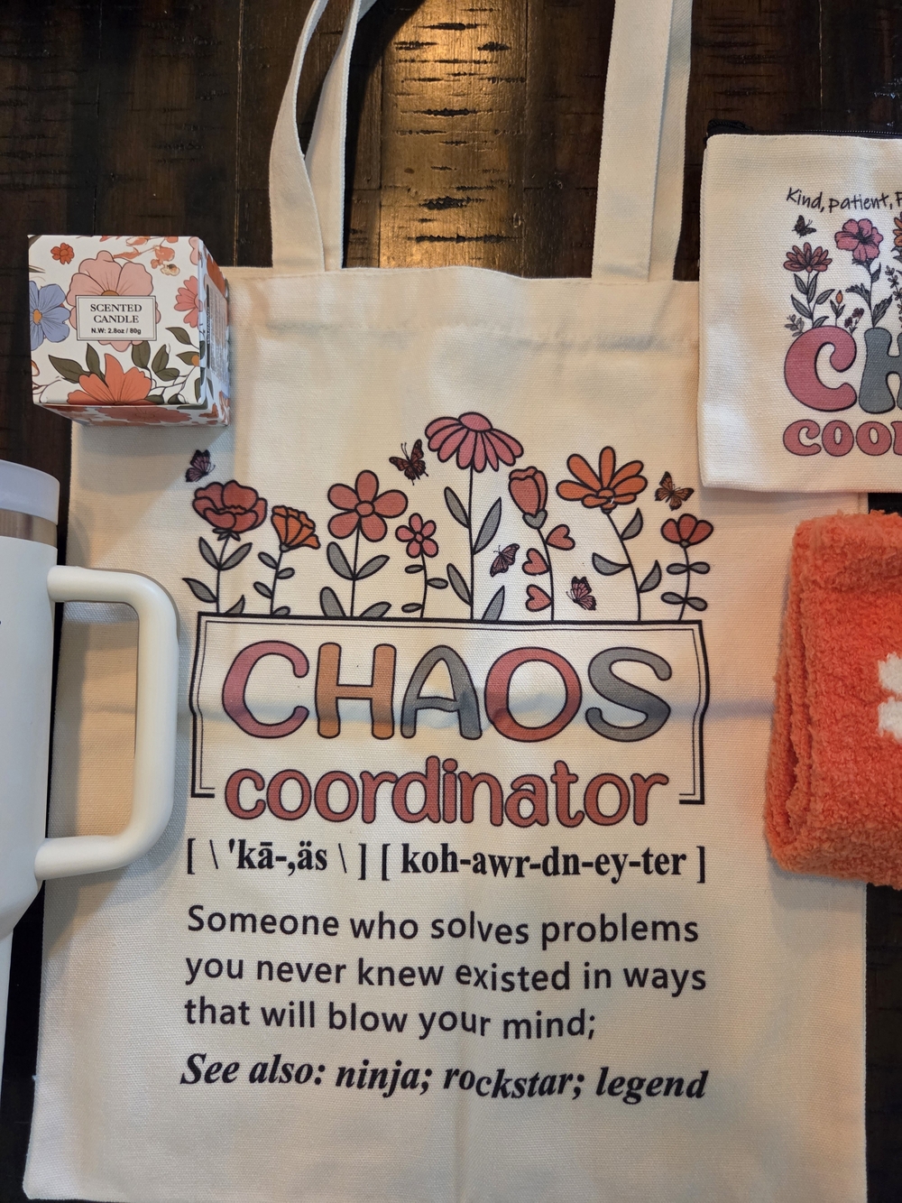 Chaos Coordinator Floral Canvas Tote & Gift Set- Pink & Cream